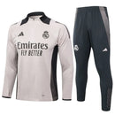 Conjunto Real Madrid Zíper Curto Treino Bege e Ciano 2024/25